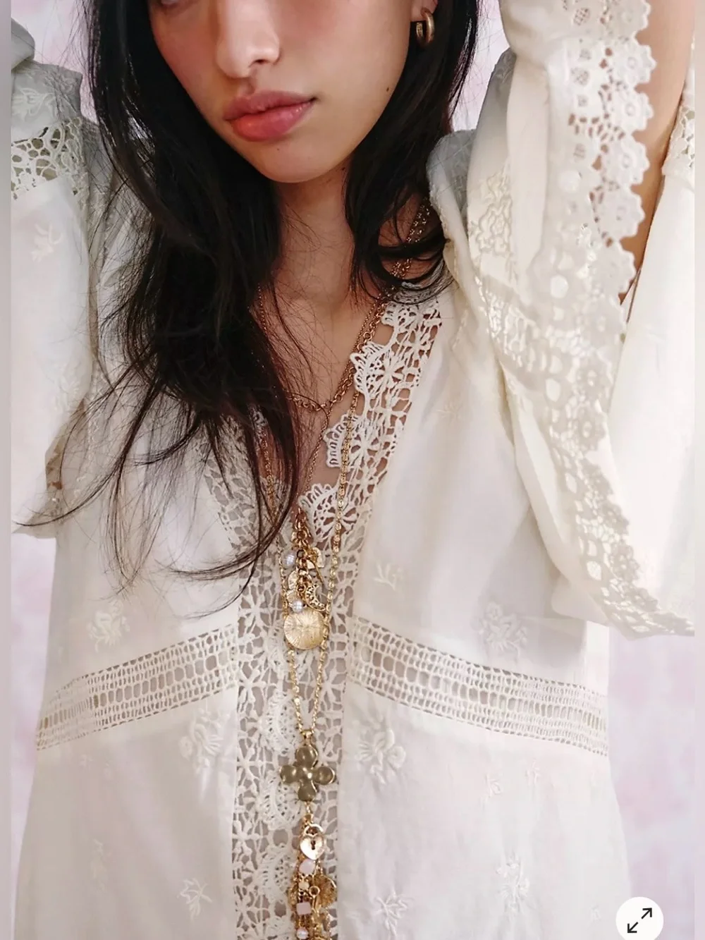 Free People Wildflower Muse Mini Dress IvoryEgret Embroidered/Crochet Cotton NWT